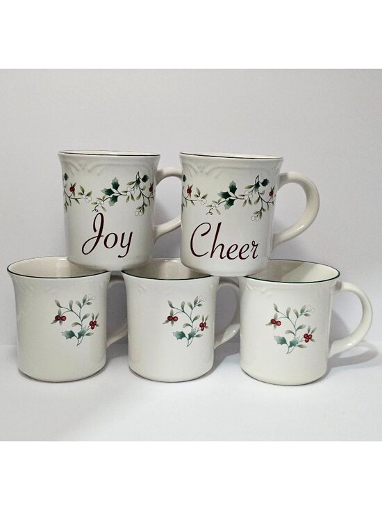 Pfaltzgraff Other - 5 Pfaltzgraff Winterberry Mugs Holiday Joy Cheer Dishwasher Microwave Safe 12oz